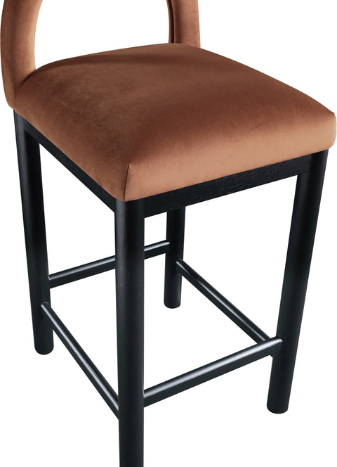Greer Cognac Velvet Upholstered Counter Stool , 1 Piece (Style 2)