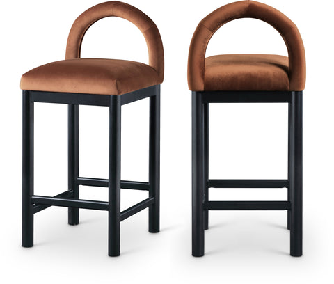 Greer Cognac Velvet Upholstered Counter Stool , 1 Piece (Style 2)