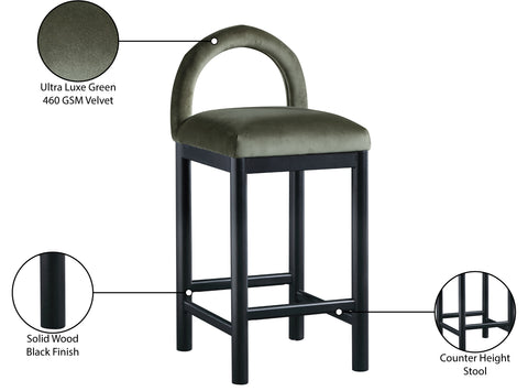Greer Green Velvet Upholstered Counter Stool , 1 Piece (Style 1)