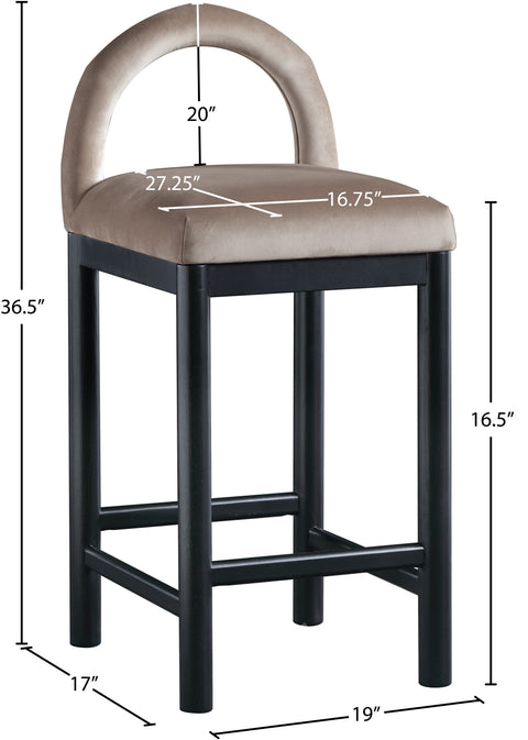 Greer Taupe Velvet Upholstered Counter Stool , 1 Piece (Style 1)