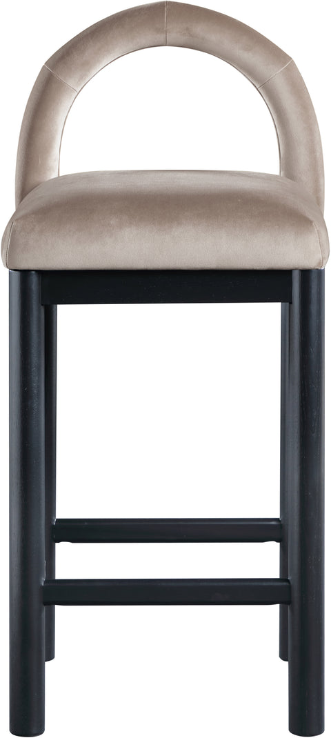 Greer Taupe Velvet Upholstered Counter Stool , 1 Piece (Style 1)