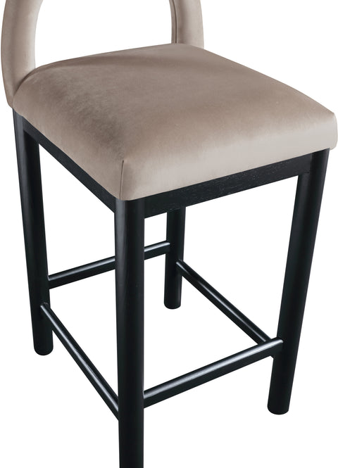 Greer Taupe Velvet Upholstered Counter Stool , 1 Piece (Style 1)