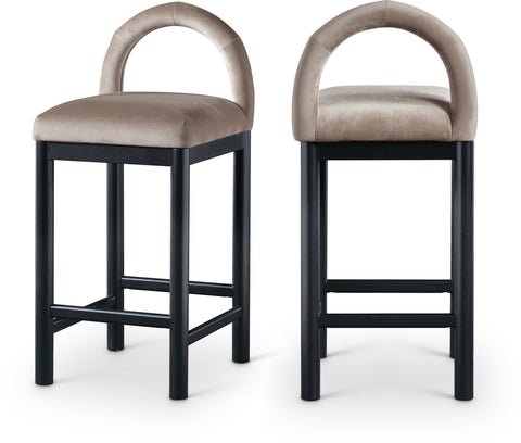 Greer Taupe Velvet Upholstered Counter Stool , 1 Piece (Style 1)