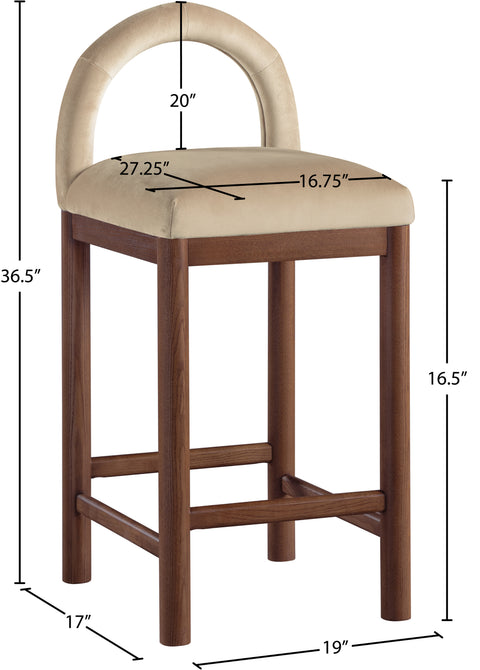 Greer Beige Velvet Upholstered Counter Stool , 1 Piece (Style 2)