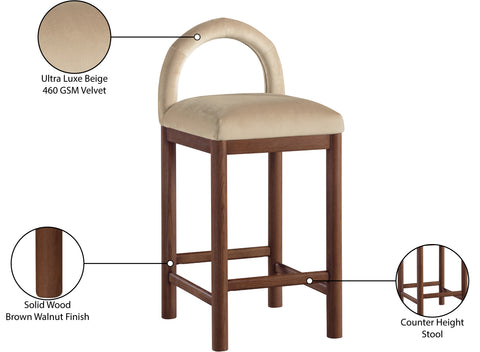 Greer Beige Velvet Upholstered Counter Stool , 1 Piece (Style 2)