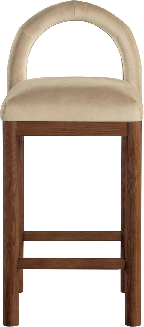 Greer Beige Velvet Upholstered Counter Stool , 1 Piece (Style 2)