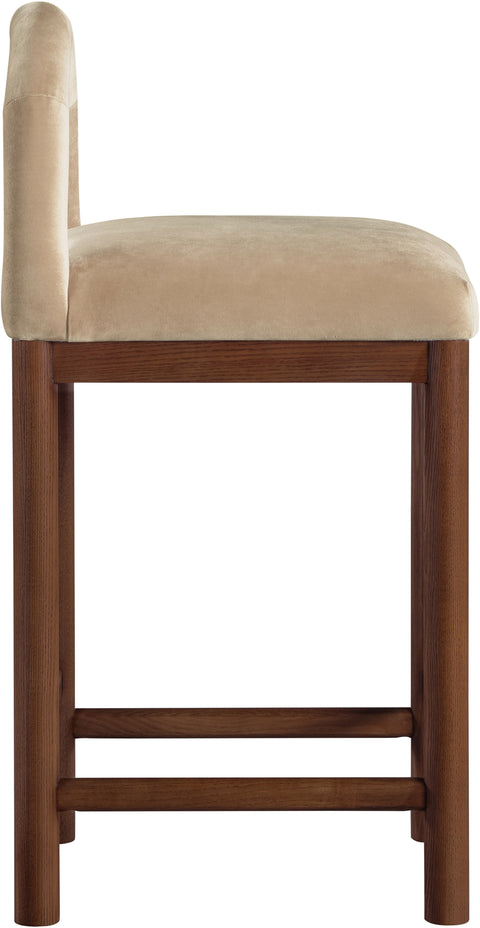 Greer Beige Velvet Upholstered Counter Stool , 1 Piece (Style 2)