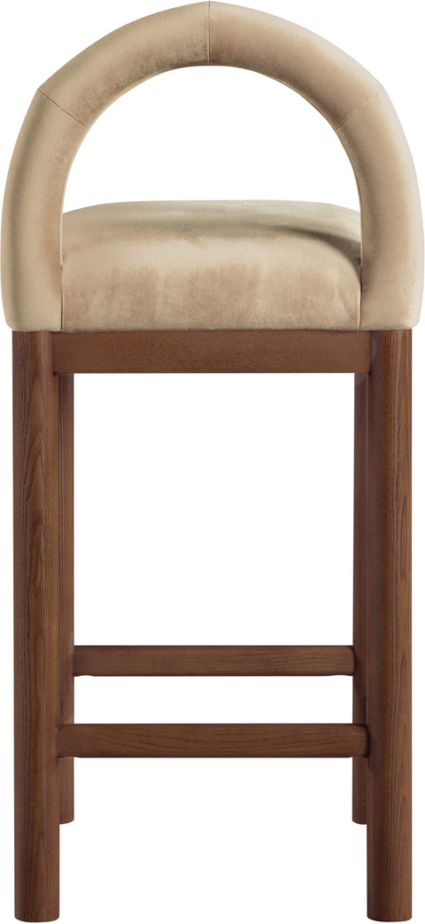 Greer Beige Velvet Upholstered Counter Stool , 1 Piece (Style 2)