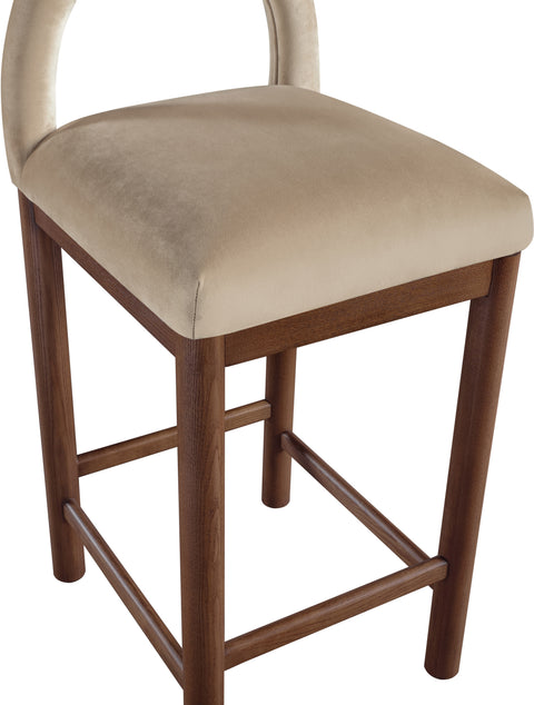 Greer Beige Velvet Upholstered Counter Stool , 1 Piece (Style 2)