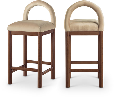 Greer Beige Velvet Upholstered Counter Stool , 1 Piece (Style 2)
