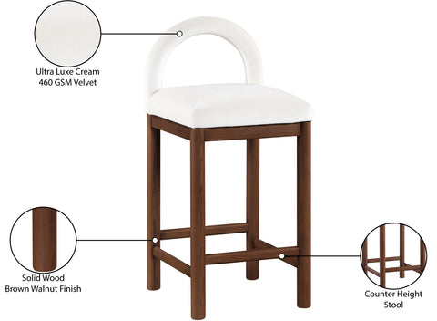 Greer Cream Velvet Upholstered Counter Stool , 1 Piece (Style 3)
