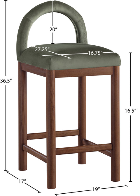 Greer Green Velvet Upholstered Counter Stool , 1 Piece (Style 2)