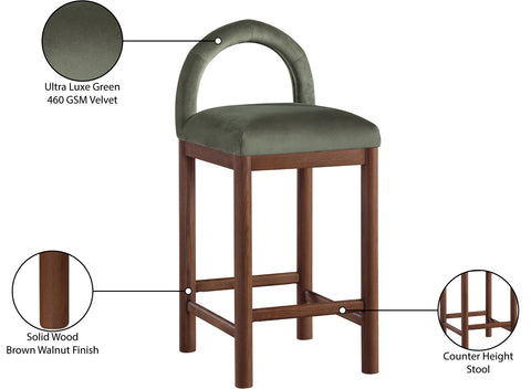 Greer Green Velvet Upholstered Counter Stool , 1 Piece (Style 2)