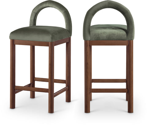Greer Green Velvet Upholstered Counter Stool , 1 Piece (Style 2)