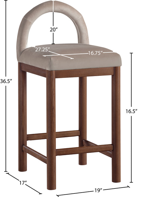 Greer Taupe Velvet Upholstered Counter Stool , 1 Piece (Style 2)