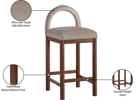 Greer Taupe Velvet Upholstered Counter Stool , 1 Piece (Style 2)