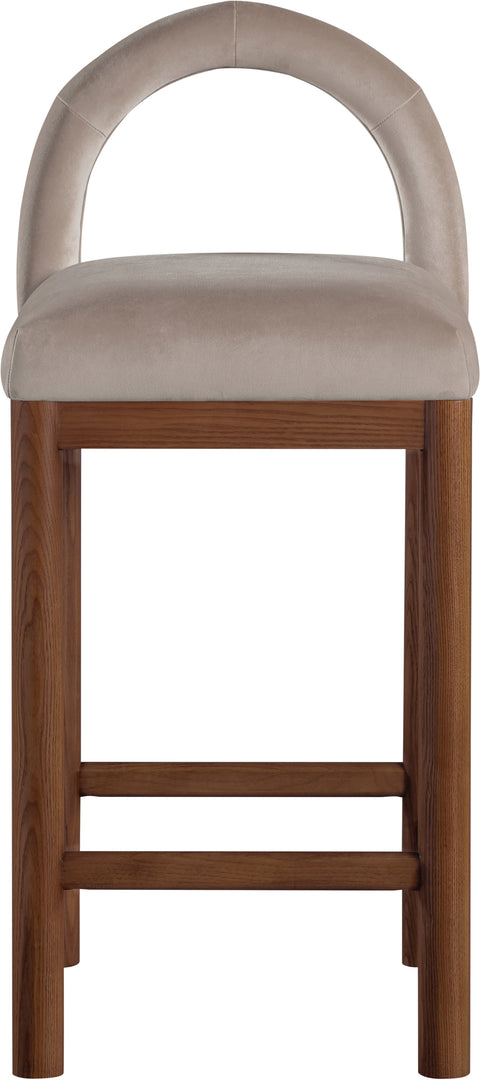 Greer Taupe Velvet Upholstered Counter Stool , 1 Piece (Style 2)