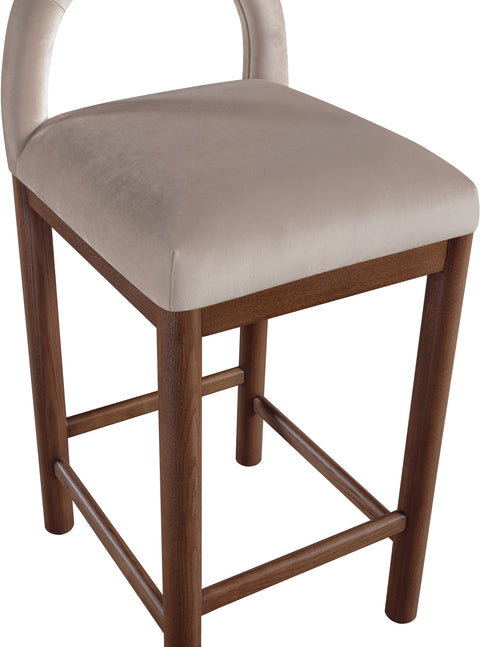 Greer Taupe Velvet Upholstered Counter Stool , 1 Piece (Style 2)