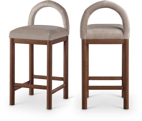 Greer Taupe Velvet Upholstered Counter Stool , 1 Piece (Style 2)