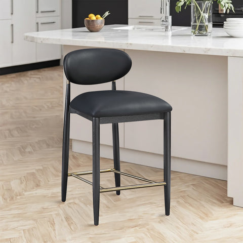 Harlow Black Vegan Leather Upholstered Stool , 1 Piece (Style 2)