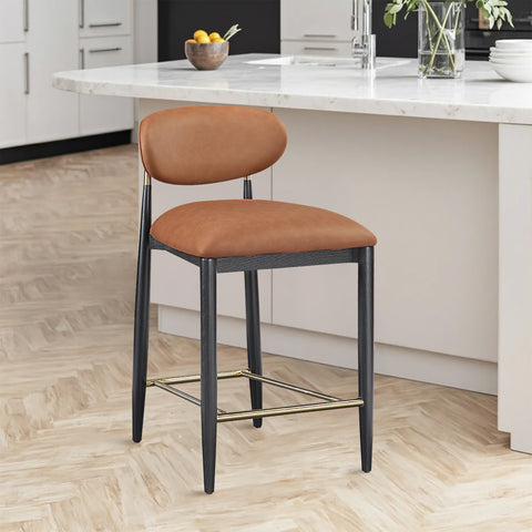 Harlow Cognac Vegan Leather Upholstered Stool , 1 Piece (Style 2)