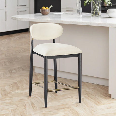 Harlow Cream Vegan Leather Upholstered Stool , 1 Piece (Style 2)