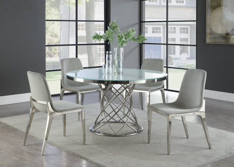 Aria 5-piece Round Glass Top Dining Set White and ChromeLight Grey