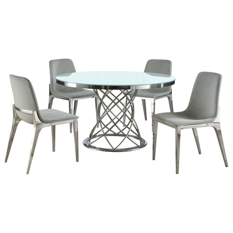 Aria 5-piece Round Glass Top Dining Set White and ChromeLight Grey