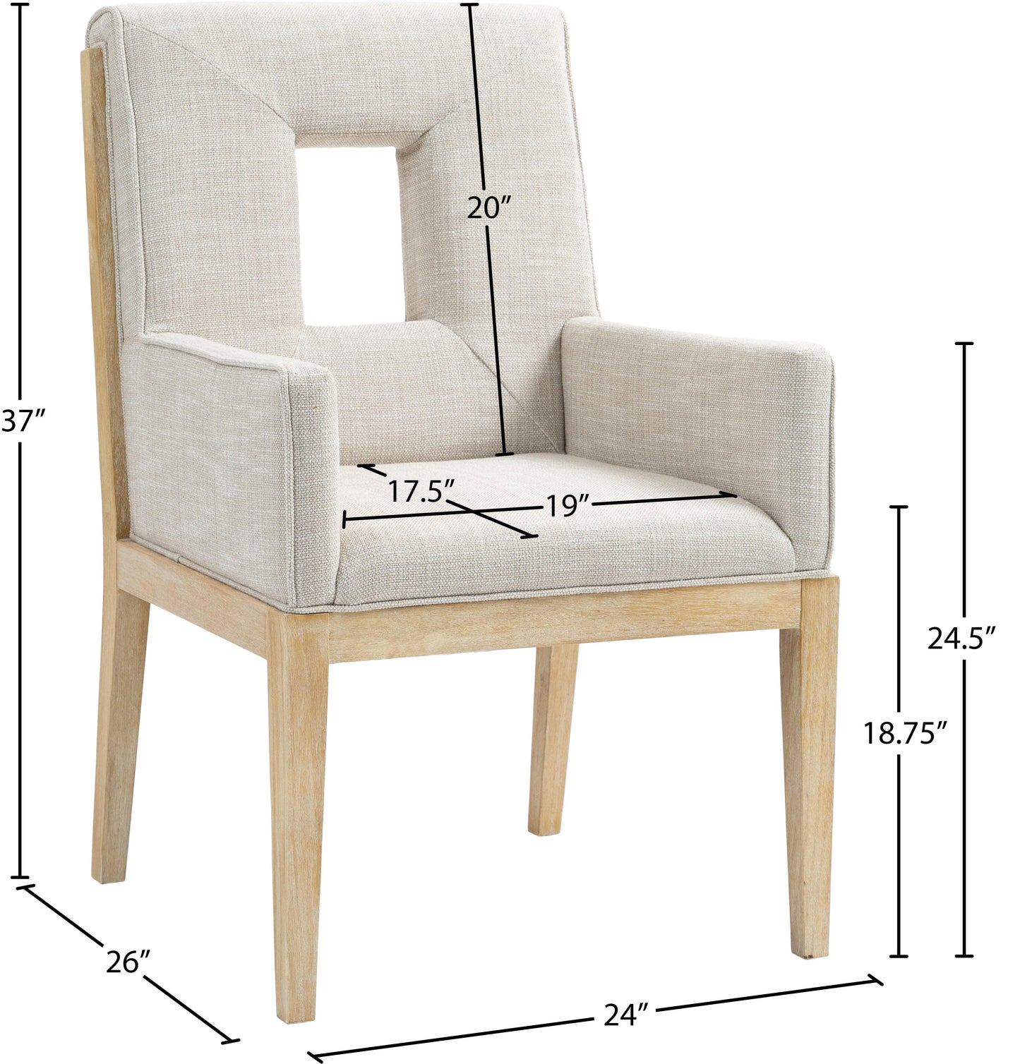 madrid cream linen textured fabric dining arm chair