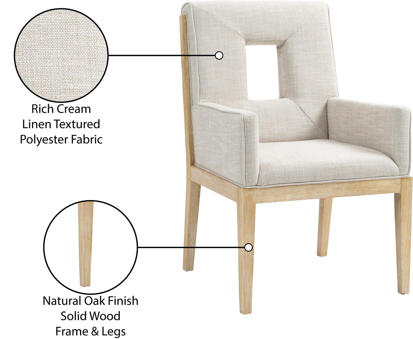 madrid cream linen textured fabric dining arm chair