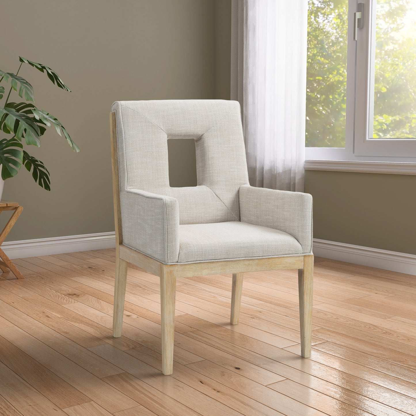 madrid cream linen textured fabric dining arm chair