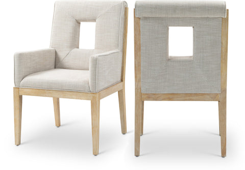 Kellan Cream Linen Textured Fabric Upholstered Dining Arm Chair , 1 Piece (Style 1)