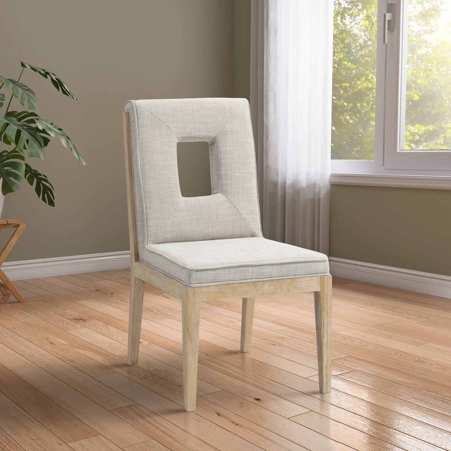 madrid cream linen textured fabric dining side chair