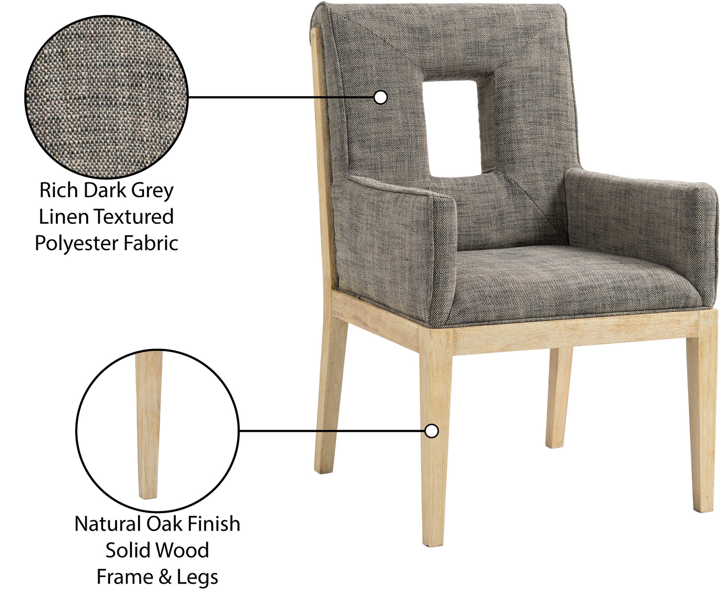 madrid grey linen textured fabric dining arm chair