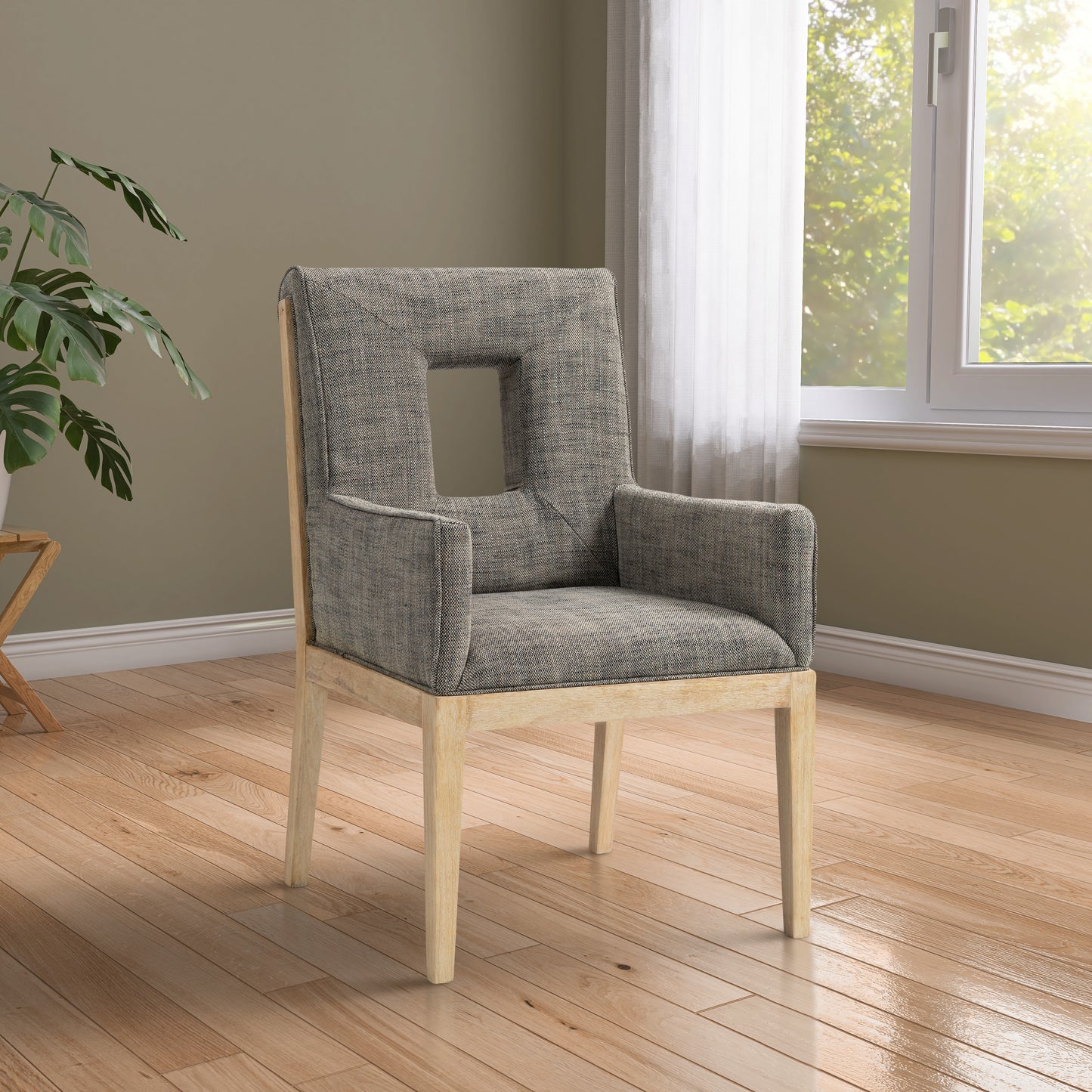 madrid grey linen textured fabric dining arm chair