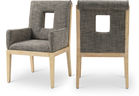 Kellan Grey Linen Textured Fabric Upholstered Dining Arm Chair , 1 Piece (Style 1)