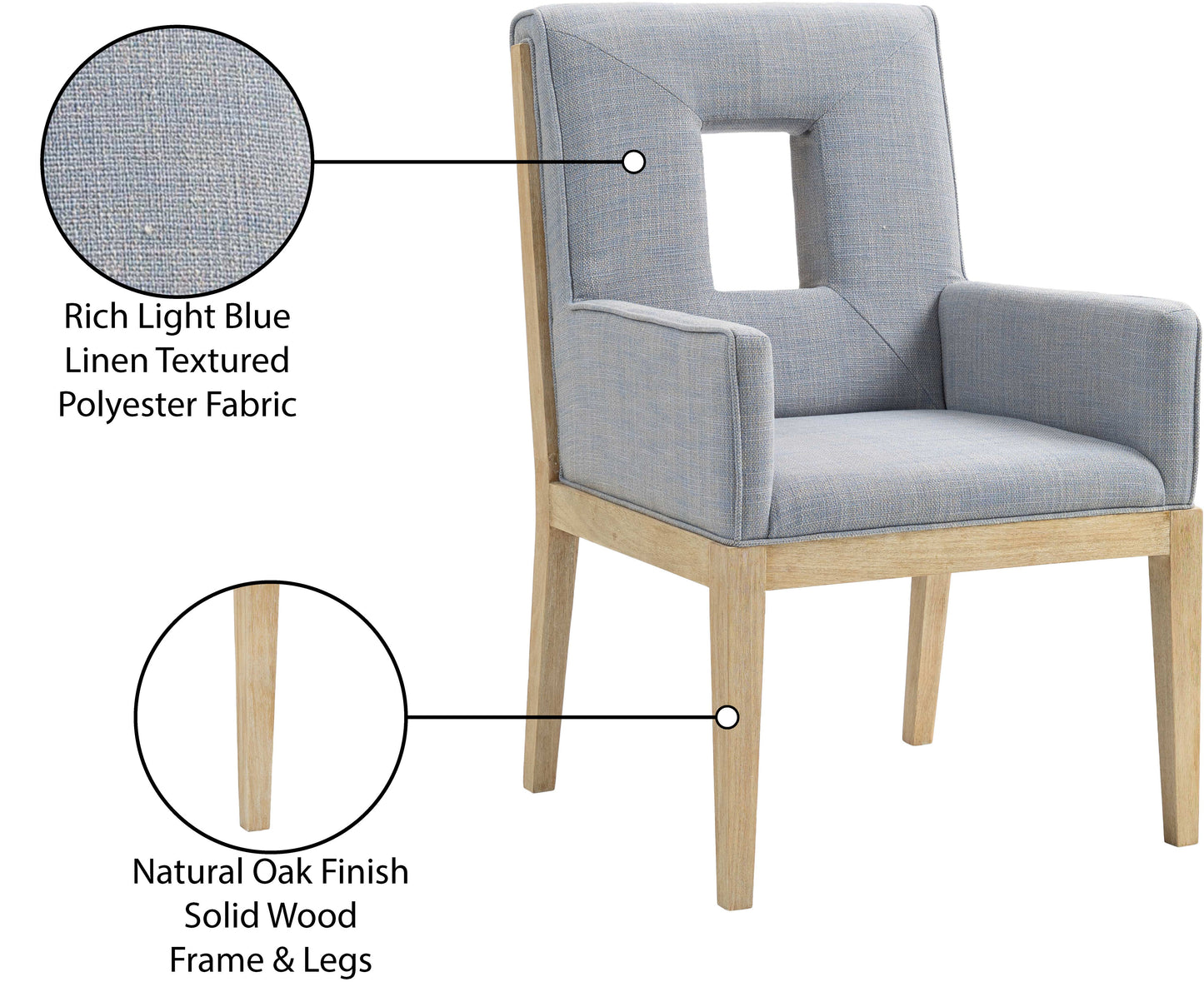 madrid light blue linen textured fabric dining arm chair