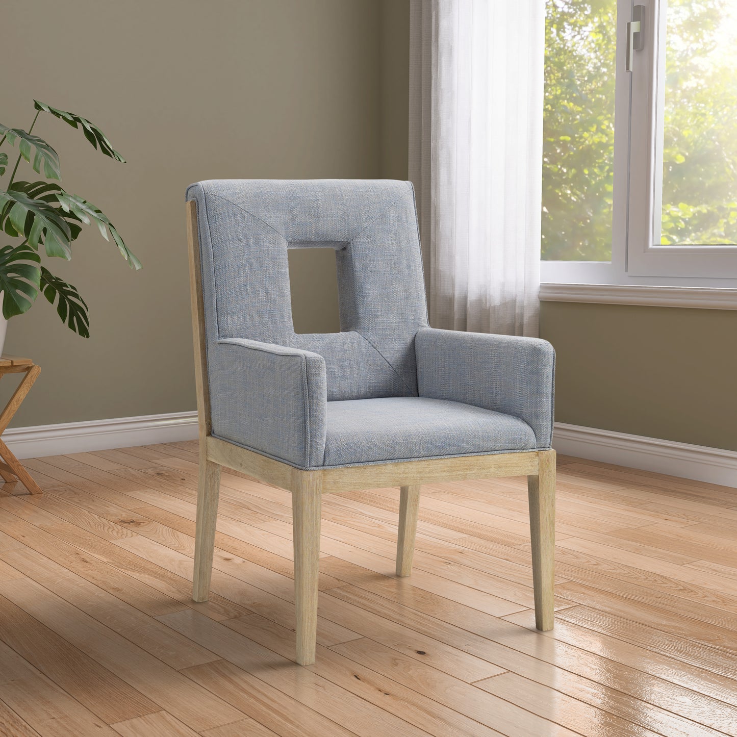 madrid light blue linen textured fabric dining arm chair