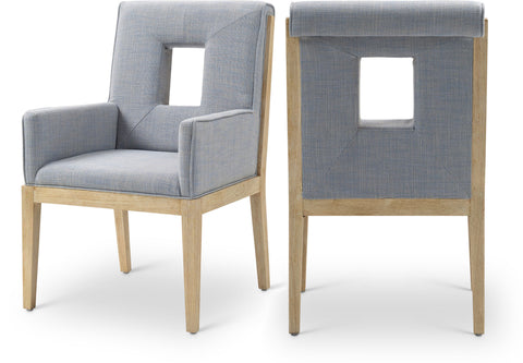 Kellan Blue Light Linen Textured Fabric Upholstered Dining Arm Chair Light Blue , 1 Piece