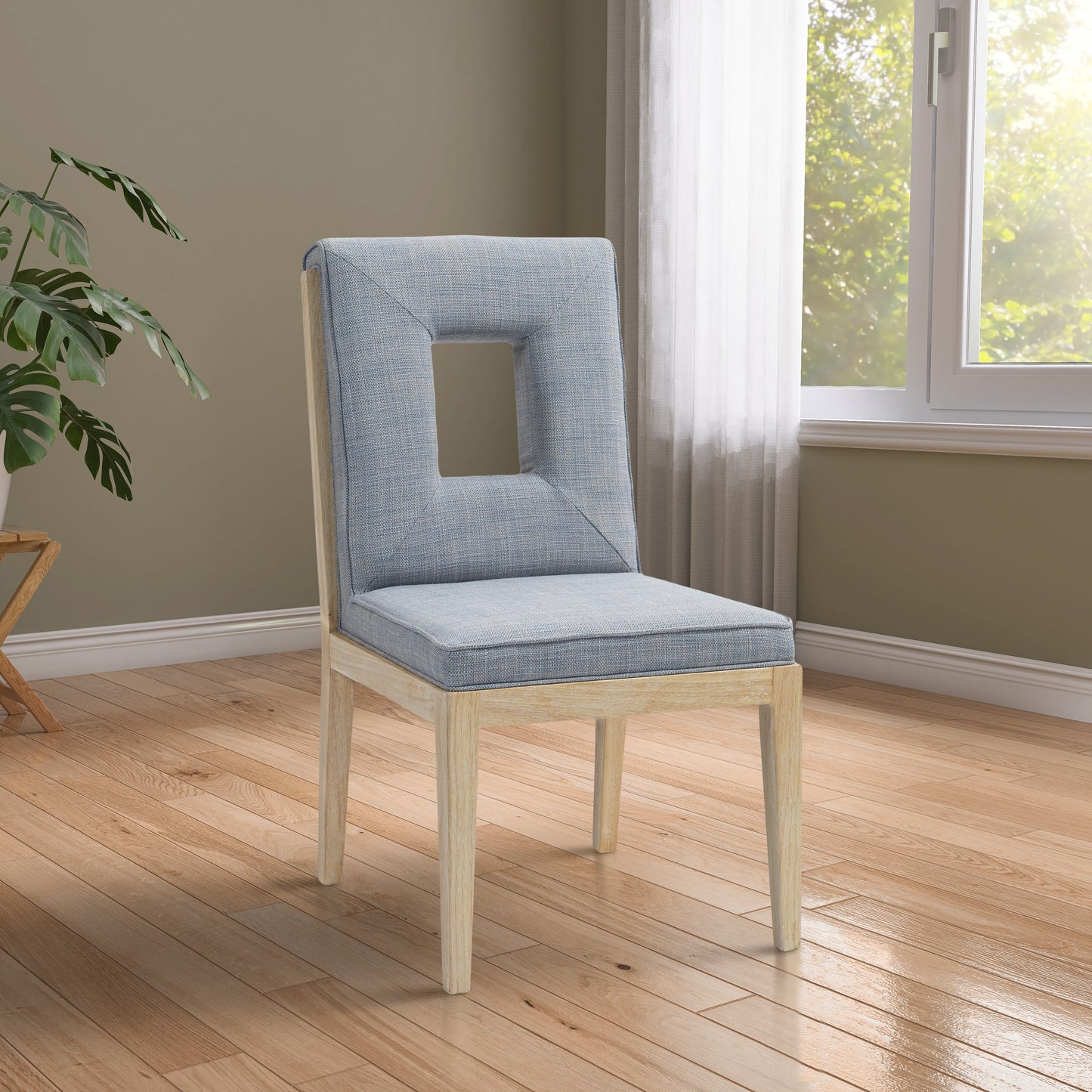 madrid light blue linen textured fabric dining side chair