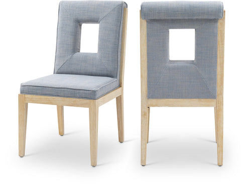 Kellan Blue Light Linen Textured Fabric Upholstered Dining Side Chair Light Blue , 2-Piece