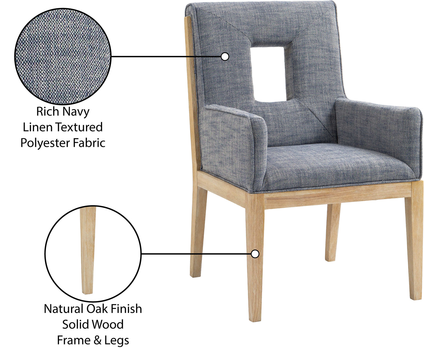 madrid navy linen textured fabric dining arm chair