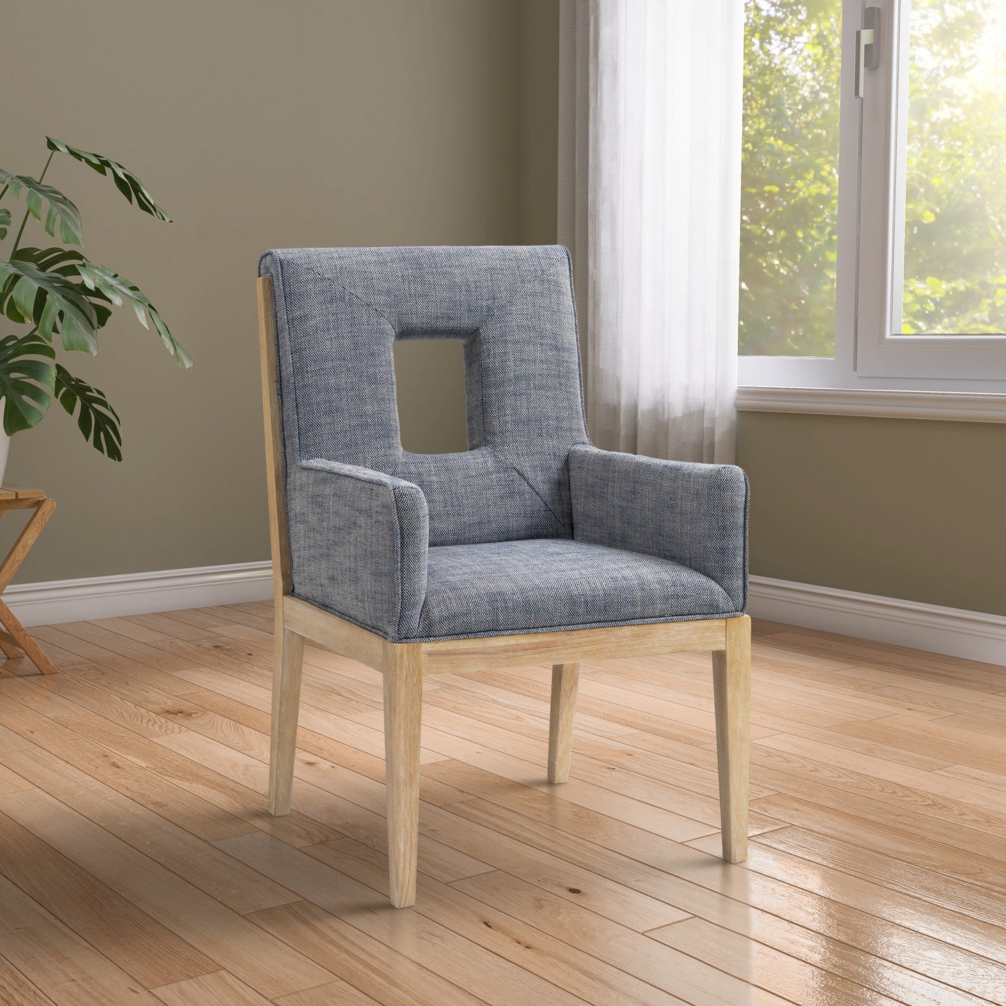 madrid navy linen textured fabric dining arm chair