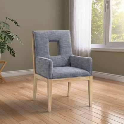 Madrid Navy Linen Textured Fabric Dining Arm Chair