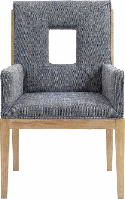 Madrid Navy Linen Textured Fabric Dining Arm Chair