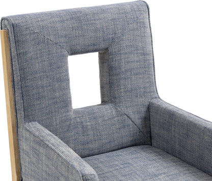 Madrid Navy Linen Textured Fabric Dining Arm Chair