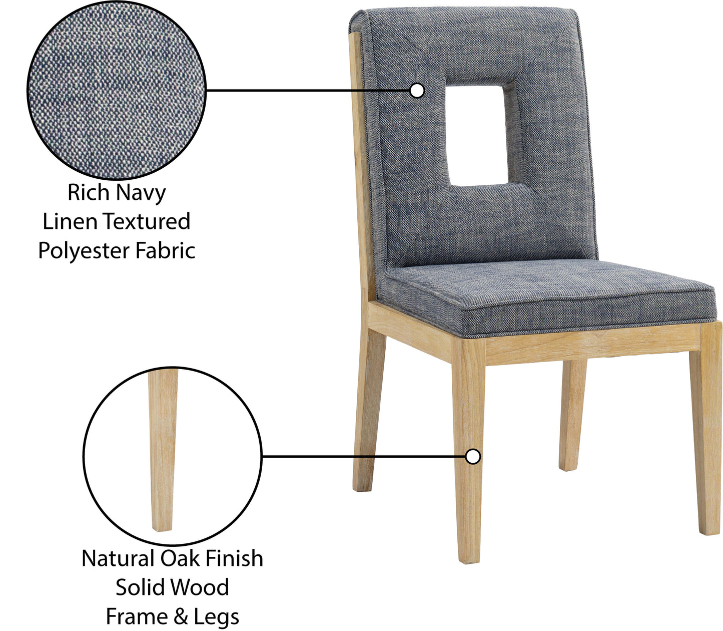 madrid navy linen textured fabric dining side chair