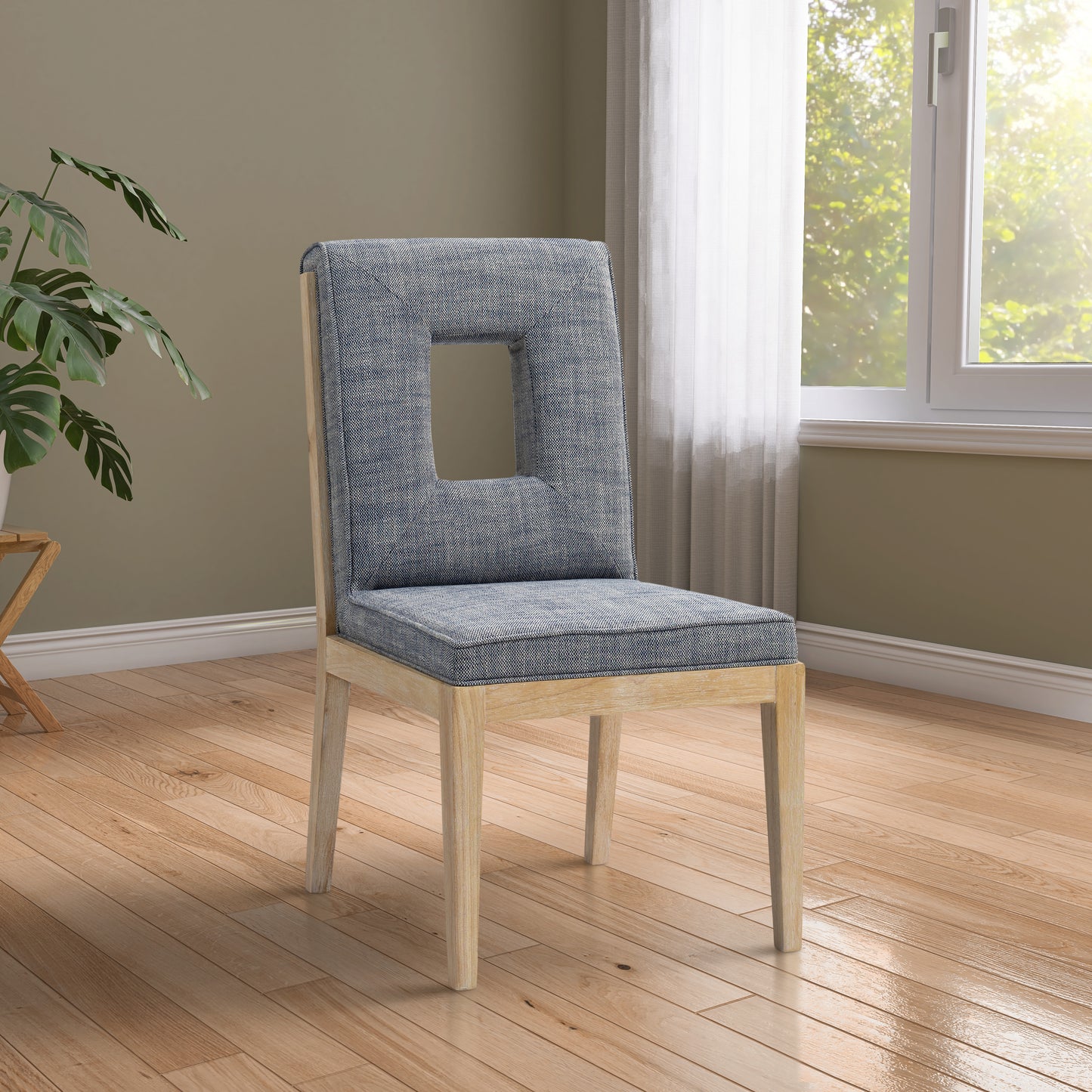 madrid navy linen textured fabric dining side chair