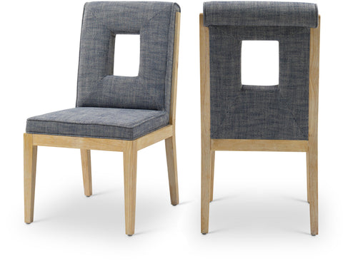 Kellan Navy Linen Textured Fabric Upholstered Dining Side Chair, 2-Piece