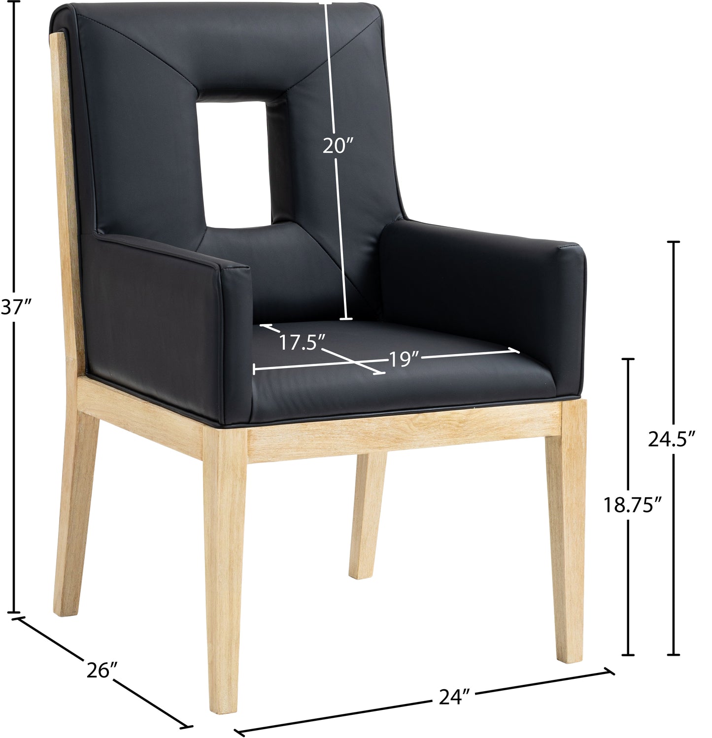 madrid black vegan leather dining arm chair